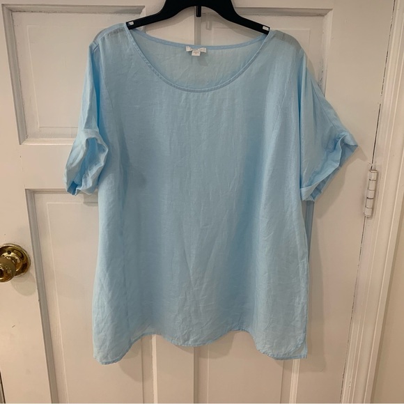 J Jill Pure Jill Linen Popover Top Light Blue Sea Lightweight Size Large Tall - Picture 4 of 13